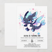 Pastel Enchanted Dragon 1. Geburtstag Einladung (Vorne/Hinten)