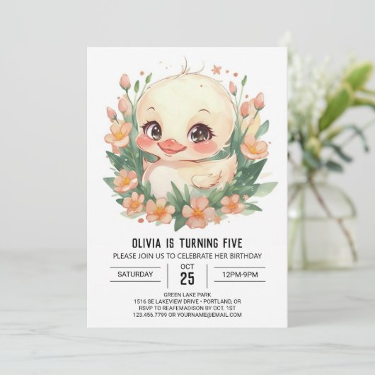 Pastel Enchanted Duck Birthday Einladung (Stehend Vorderseite)