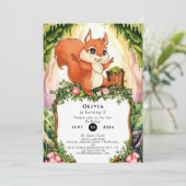 Pastel Enchanted Eichhörnchen Geburtstag Einladung (Stehend Vorderseite)