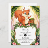 Pastel Enchanted Eichhörnchen Geburtstag Einladung (Vorne/Hinten)
