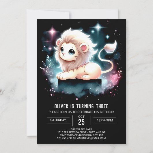 Pastel Enchanted Lion Birthday Einladung (Vorderseite)