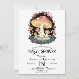 Pastel Enchanted Mushroom Baby Shower Einladung