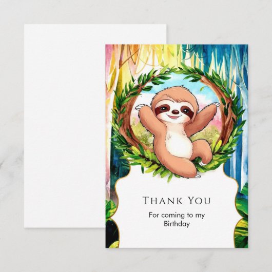 Pastel Enchanted Sloth Geburtstag Dankeskarte (Vorne/Hinten)