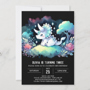 Pastel Enchanted Triceratops Geburtstag Einladung