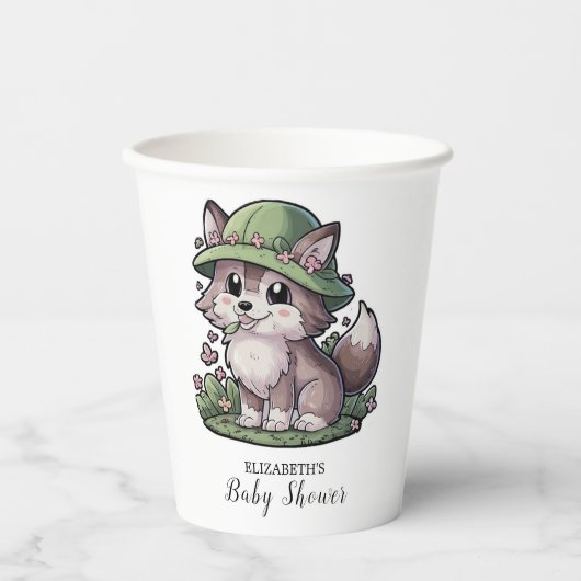 Pastel Enchanted Wolf Baby Shower Pappbecher (Vorderseite)