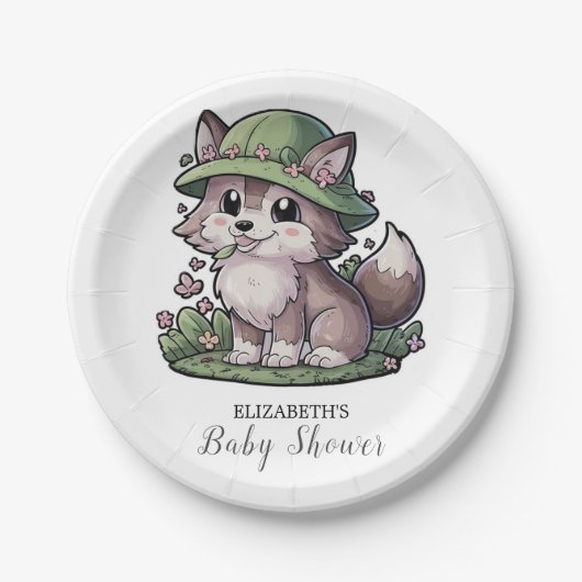 Pastel Enchanted Wolf Baby Shower Pappteller (Vorderseite)