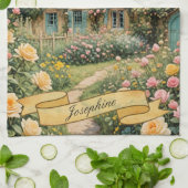 Pastel Englische Hütte im Grünen Geschirrtuch (Gefaltet)