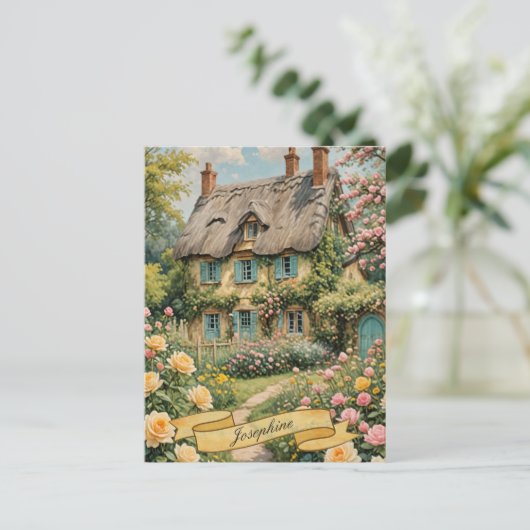Pastel Englische Hütte im Grünen Postkarte (Stehend Vorderseite)