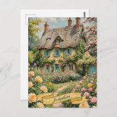Pastel Englische Hütte im Grünen Postkarte (Vorne/Hinten)