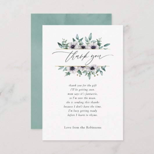Pastel Eucalyptus Anemone Geometric Baby Dusche Dankeskarte (Vorne/Hinten)