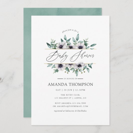 Pastel Eucalyptus Anemone Geometric Baby Dusche Einladung (Vorne/Hinten)