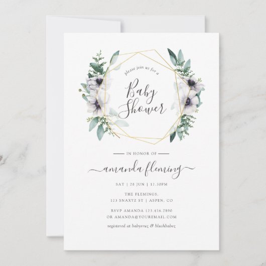 Pastel Eucalyptus Anemone Geometric Baby Dusche Einladung (Vorderseite)