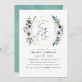 Pastel Eucalyptus Anemone Geometric Sip und Siehe Einladung (Vorne/Hinten)