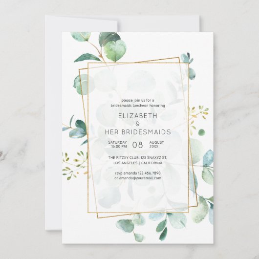 Pastel Eucalyptus Geometric Bridesmaids Luncheon Einladung (Vorderseite)