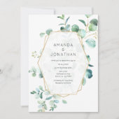 Pastel Eucalyptus Geometric Greenerity Wedding Einladung (Vorderseite)