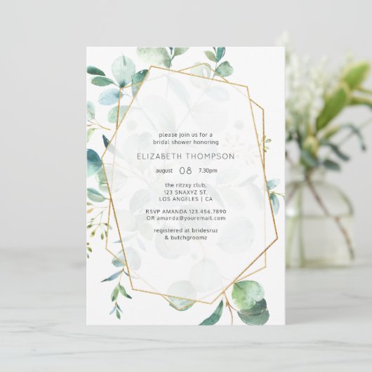 Pastel Eucalyptus Geometric Greenery Brautparty Einladung (Stehend Vorderseite)