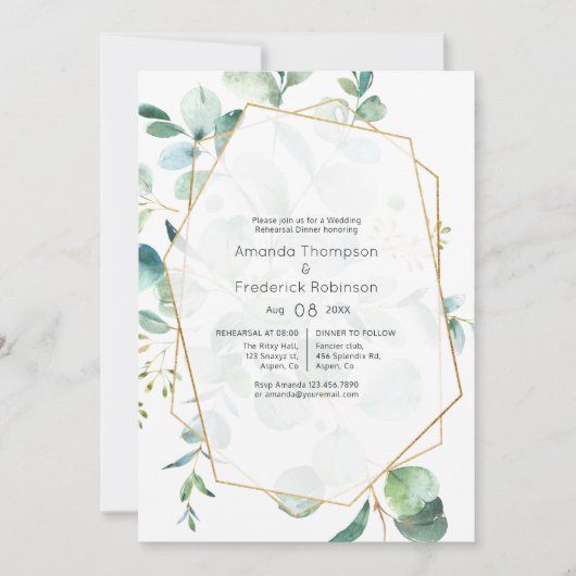 Pastel Eucalyptus Geometric Probe Abendessen Einladung (Vorderseite)