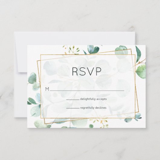 Pastel Eucalyptus Geometric Wedding RSVP Karte (Vorderseite)