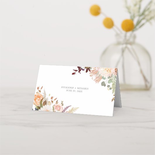 Pastel Eukalyptus Botanische SkriptWedeltisch Platzkarte (Rückseite)