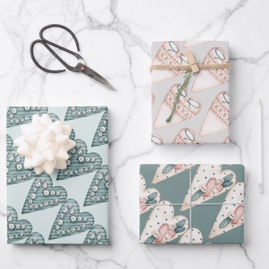 Pastel Extravagant Hearts Valentines Geschenkpapier Set (Vorderseite)