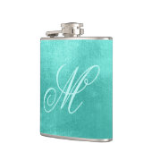Pastel Extravagant Monogram Shiny Türkis Foil Flachmann (Links)
