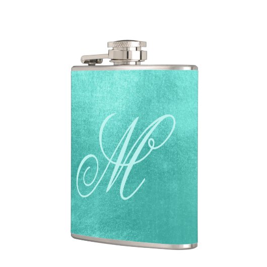 Pastel Extravagant Monogram Shiny Türkis Foil Flachmann (Links)