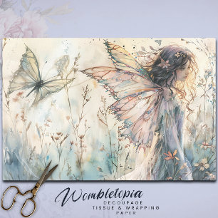 Pastel Fairy Meadow Butterfly & Floral Decoupage Seidenpapier