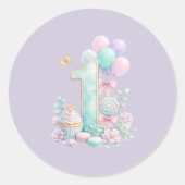 Pastel Fairytale First Birthday Round Sticker (Vorderseite)