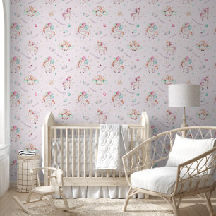 Pastel Fairytale Pink Einhorn Muster Kinderzimmer Tapete