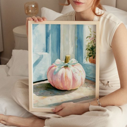 Pastel Fall Pink Pumpkin mit Bow Poster