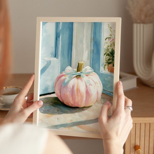Pastel Fall Pink Pumpkin mit Bow Poster