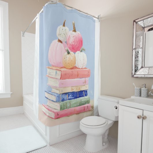 Pastel Fall Pumpkins auf Büchern Duschvorhang (Beispiel)