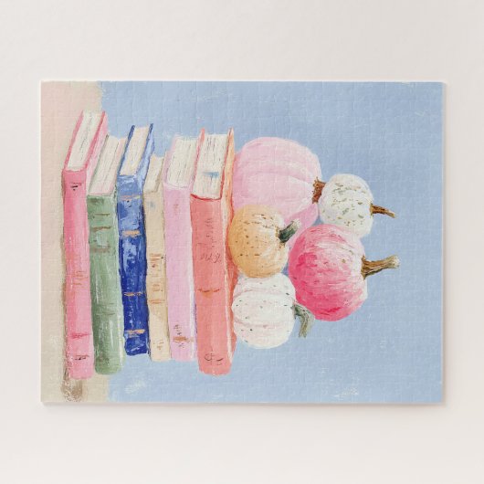 Pastel Fall Pumpkins on Books Wall Art Puzzle (Horizontal)