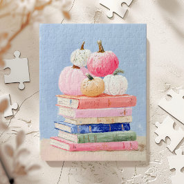 Pastel Fall Pumpkins on Books Wall Art Puzzle