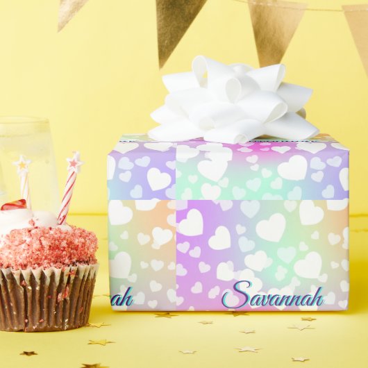 Pastel Fallende Herzen Personalisiert Geschenkpapier (Geburtstagsparty)