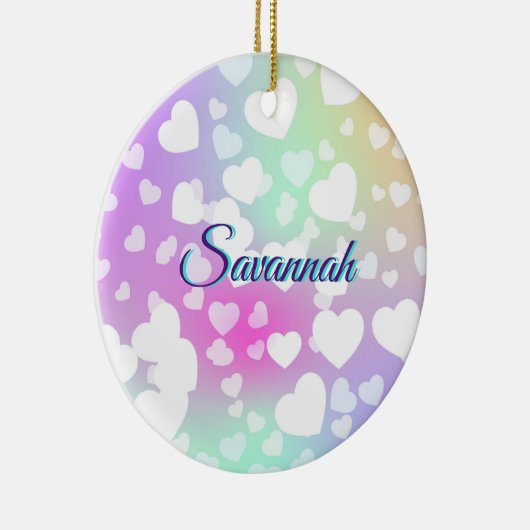 Pastel Fallende Herzen Personalisiert Keramik Ornament (Rechts)