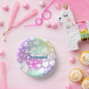 Pastel Fallende Herzen Personalisiert Pappteller