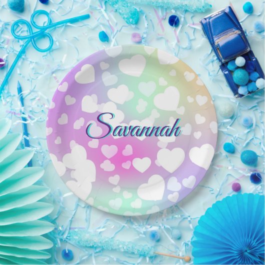 Pastel Fallende Herzen Personalisiert Pappteller (Party)