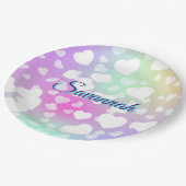 Pastel Fallende Herzen Personalisiert Pappteller (Schrägansicht)