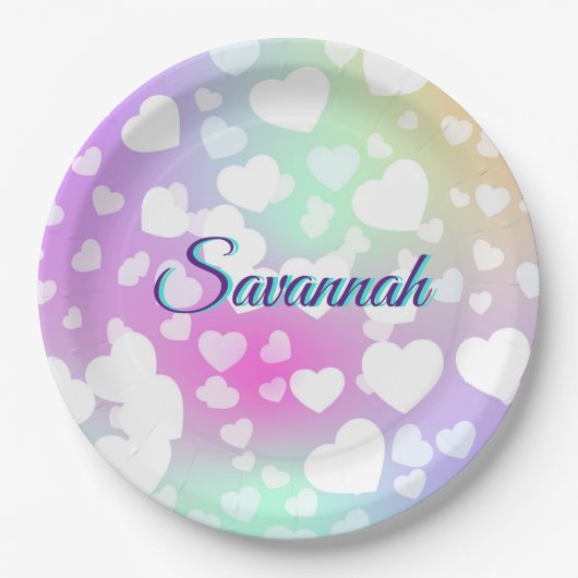 Pastel Fallende Herzen Personalisiert Pappteller (Vorderseite)
