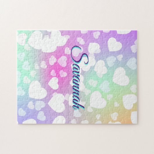 Pastel Fallende Herzen Personalisiert Puzzle (Horizontal)