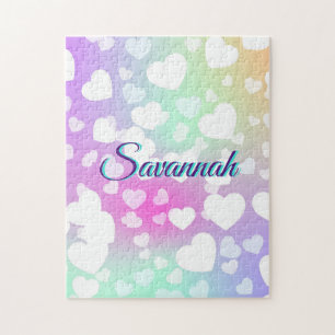 Pastel Fallende Herzen Personalisiert Puzzle