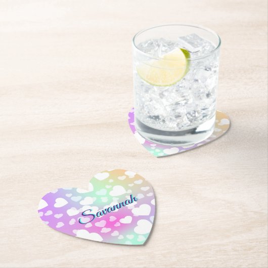 Pastel Fallende Herzen Personalisiert Untersetzer (Vor Ort)