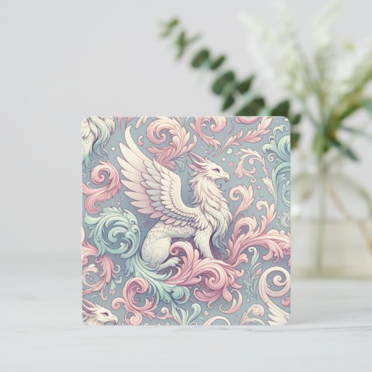 Pastel Fantasy Griffin Einladung (Stehend Vorderseite)