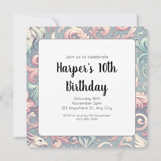 Pastel Fantasy Griffin Einladung (Rückseite)