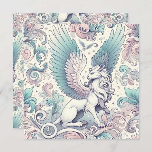 Pastel Fantasy Griffin Einladung (Vorne/Hinten)