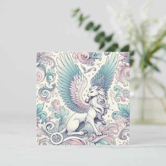 Pastel Fantasy Griffin Einladung (Stehend Vorderseite)