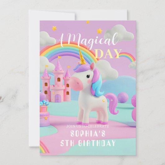 Pastel Fantasy Unicorn Geburtstag Einladung (Vorderseite)