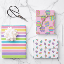 PASTEL FARBBIGE EISER UND STREIFEN IM OSTEN GESCHENKPAPIER SET