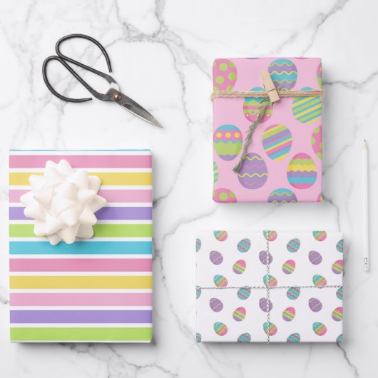 PASTEL FARBBIGE EISER UND STREIFEN IM OSTEN GESCHENKPAPIER SET (Vorderseite)